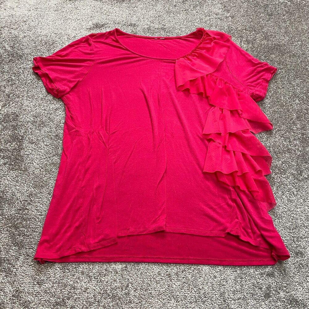 Cato Shirt Womens XL Pink Short Sleeve Ruffle Side Soft Casual Stretch Rayon Top
